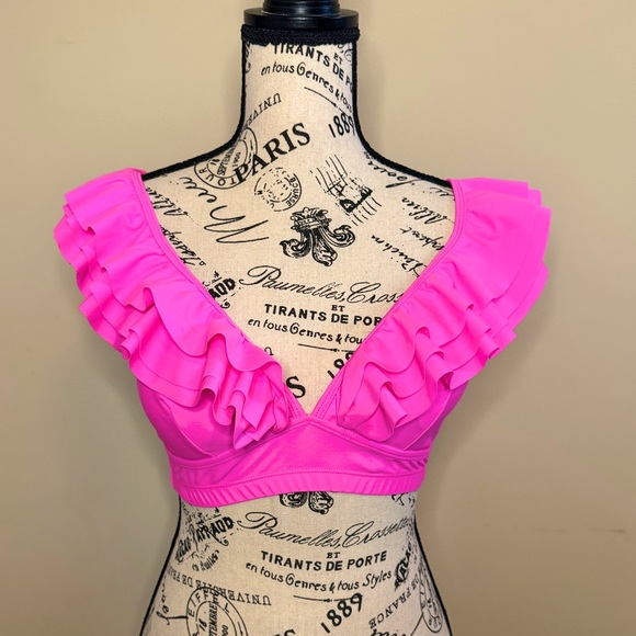 Vibrant Pink Ruffled Bikini Top - Picture 1 of 6